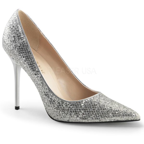 CLASSIQUE-20 Klassischer Pumps in silber Glitter mit Stiletto Absatz